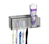 Linkidea Support mural pour brosses à dents à 5 compartiments avec couvercle pour salle bain, rangement plastique pour dentifrice et gobelet, compatible avec Oral-B Cross Action, Colgate Renewal(Gris)
