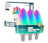 Linkind Ampoule Connecté Wifi, LED E14 Matter RGBTW, 470lm, 4,8W, 1800K-6500K, 16M de Couleurs, Dimmable, Sync Musicale, Compatible Apple Home/Alexa/SmartThings/AiDot, Lot de 3