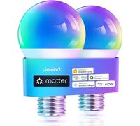 Linkind Ampoule Connectée, Ampoule Matter Wifi Intelligente, Multicouleurs RGB &1800K-6500K, Ampoule LED E27 Dimmable Compatible avec Alexa et Google Home, 9W équivalent 60W, Commande Vocale, 2 PCS