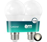 Linkind Lot de 2 ampoules LED E27 Edison, 3,8 W = 60 W, label A, 4000 K, blanc neutre 806 lm, A60 à 220 °, ultra efficace, durée de vie de 50 000 heures
