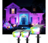 Linkind Lot de 3 lampes solaires colorées de jardin, RVB et blanc, 10 modes, avec indicateur de charge et durée de combustion ultra longue, projecteur solaire résistant aux intempéries pour fête,