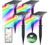 Linkind Spot Solaire Exterieur Smart SL5 avec Détecteur de Mouvement, 16 Millions de Couleurs, Contrôle de Groupe, Synchro Musique, Alarme Lumière Rouge, IP65 Lampe de Jardin, Noël, Halloween, 4 PCS