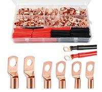 Linkstyle Lot de 220 cosses de fil de cuivre AWG 6 8 10 12 avec ensemble de 110 tubes thermorétractables, kit d'assortiment de connecteurs de bornes à anneau, cosses à sertir de 0,6 cm et 0,8 cm pour