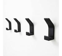 LINKWAY Lot de 4 Crochets Adhésifs Noir Mat, Porte Manteau Mural Sans Perçage, Patère Salle de Bain en Métal, Accroche Serviette Mural Autocollant (Noir)