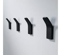 LINKWAY Patère Salle de Bain sans Perçage - Crochets Adhésifs Muraux en Métal, Porte Manteau Mural Adhésif, Accroche Serviette Mural au Design Minimaliste, Lot de 4 (Noir)