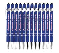 LINMQIU Stylos à bille multifonctions personnalisés, compatibles avec la plupart des appareils à écran tactile, stylo à bille bleu, stylo personnalisé avec nom d'entreprise, logo, 12pièces