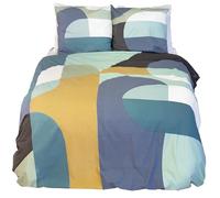 Linnea Parure de lit 260x240 cm en Coton JOELE Motif géométrique Vert et Bleu 3 pièces