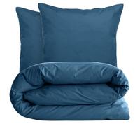 Linnea Parure de lit 280x240 cm et taie 65x65 cm Percale MANOIR Bleu Marine