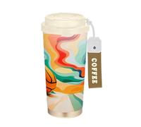 LINNIKEEEE Aquarelle Arc-En-Ciel De Basket-Ball Gobelet à Café en Acier Inoxydable Bouteille D'eau Isotherme à Double Paroi pour Voyage(500 Ml)