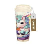 LINNIKEEEE Arc-En-Ciel Mignon Licorne Gobelet à Café en Acier Inoxydable Bouteille D'eau Isotherme à Double Paroi pour Voyage(500 Ml)
