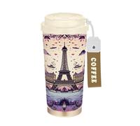 LINNIKEEEE Art Des Fleurs De Paris Gobelet à Café en Acier Inoxydable Bouteille D'eau Isotherme à Double Paroi pour Voyage(500 Ml)