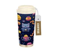 LINNIKEEEE Astronaute éToile Doodle Mignon Gobelet à Café en Acier Inoxydable Bouteille D'eau Isotherme à Double Paroi pour Voyage(500 Ml)