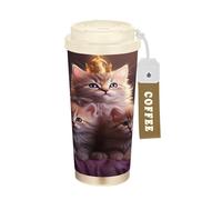LINNIKEEEE Chats éToiléS Roses Mignons Gobelet à Café en Acier Inoxydable Bouteille D'eau Isotherme à Double Paroi pour Voyage(500 Ml)