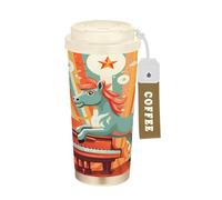 LINNIKEEEE Licorne Arc-En-Ciel Mignon Gobelet à Café en Acier Inoxydable Bouteille D'eau Isotherme à Double Paroi pour Voyage(500 Ml)