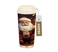 LINNIKEEEE NoëL éToilé PèRe NoëL Gobelet à Café en Acier Inoxydable Bouteille D'eau Isotherme à Double Paroi pour Voyage(500 Ml)
