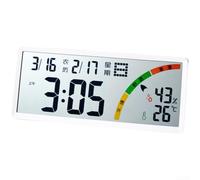 Linnkyfloa Grande horloge murale LCD avec calendrier lunaire, affichage de la température et de l'humidité, fonction alarme et chronomètre pour salon ou bureau, noir, 34 x 15 x 3 cm (8304 blanc)