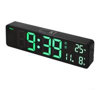 Linnkyfloa Horloge murale numérique à LED avec affichage de la température, calendrier hebdomadaire, grand réveil, 25,4 cm, luminosité réglable, variateur automatique pour chambre à coucher (vert)