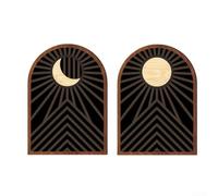 Linnkyfloa Lot de 2 autocollants muraux en bois de style bohème, abstrait soleil lune sculpté art décor salon, chambre à coucher, bureau, ornements d'intérieur minimalistes modernes, 30 x 21,5 cm