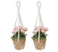 Linnkyfloa Lot de 2 filets de décoration de jardin en maille filet pour intérieur ou extérieur - Tissé à la main - Cordon de serrage avec suspension pour fleurs - Pots en coton macramé - Sac respirant