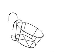 Linnkyfloa Lot de 4 supports de pot de fleurs en fer forgé à suspendre pour balcon, clôture ou porche - Support décoratif rond pour plantes avec double crochet de stabilité - 18 x 17 cm - Noir/blanc