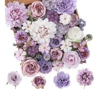 Linnkyfloa Mélange de fleurs violettes artificielles en soie Dahlia Roses Pivoines Hortensias avec tiges DIY Bouquet de mariage Centre de table Décoration d'intérieur Boîte d'arrangement floral faible