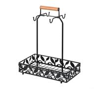 Linnkyfloa Porte-tasses à café avec 4 crochets, comptoir de cuisine avec plateau à capsules pour dosettes, sachets de thé, organisateur de tasses sur pied, décoration de bar, noir (rectangulaire)