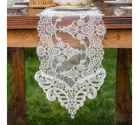 Linnkyfloa Table brodée en dentelle blanche avec motifs de plantes, nappe en maille transparente pour mariage, Noël, décoration d'intérieur, 26 x 70 cm à 310 cm (26 x 70 cm)