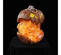Linnkyfloa Tête de citrouille d'Halloween avec effet sonore Animatronique - Décoration de pelouse - Activation vocale - Pour table - Jaune - Plus maisons hantées lumineuses avec intérieur (21 x 20 x