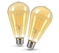Linqzxz Lot de 2 Ampoules LED E27ST64, 6W équivaut à 60W, 2300K Blanc Chaud | 600 lm, Verre Ambre, Non Dimmable, pour Salon, Chambre, Salle à Manger, Café, Restaurant et Bar