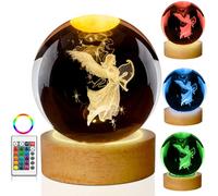 LINSINA Lampe boule de cristal en forme d'ange gardien, 16 couleurs, veilleuse avec base en bois et télécommande, cadeau d'anniversaire pour femmes, hommes, enfants (ange)