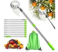 LINSOCLE Cueille Fruit Telescopique 4m, Cueillette Cerise, Cueilleur de Fruits Amovible, Ramasse Fruit de INOX Outils de Ramassage-portable, Stable et Efficace