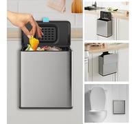 LINSSEN Poubelle suspendue, acier inoxydable, couvercle, seau, bac à compost de cuisine, pour plan de travail, sous évier, fixation murale, placard, salle de bains, chambre, etc., 7,6 l
