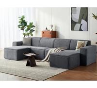 LINSY HOME Canapé d'angle modulable Convertible 266 cm - Canapé-lit avec Couchage intégré, Velours côtelé Gris foncé, 4 Places + 2 poufs