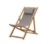 Chaise longue pliante en bois, transat de jardin, de plage, chilienne 4 positions - Toile coton 380 gsm - Gris clair - Linxor