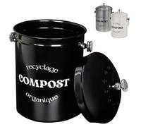 Composteur, bac, poubelle à compost de cuisine 5L rond en Inox - Noir - Linxor