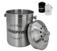 Linxor - Composteur, bac, Poubelle à Compost de Cuisine 5L Rond en INOX - Plusieurs Coloris