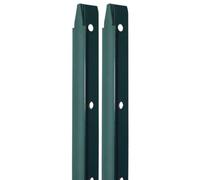 Lot de 2 piquets de fixation en T pour grillage, clôture de jardin, Acier plastifié - 2,25 m - Vert - Linxor