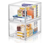 LINYAPRY - Lot de 2 bacs de rangement empilables en plastique avec tiroir extractible, grandes boîtes de rangement en acrylique transparent pour réfrigérateur, garde-manger, étagère, réfrigérateur