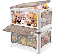 LINYAPRY Lot de 2 grands bacs de rangement empilables en plastique de 28 litres avec couvercles, boîtes de rangement pliables à roulettes pour vêtements, collations, jouets, camping