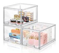 LINYAPRY - Lot de 3 tiroirs de rangement empilables en plastique transparent avec tiroir extractible pour armoire de cuisine, garde-manger, réfrigérateur, congélateur, étagère et rangement