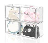 LINYAPRY Lot de 4 boîtes de rangement empilables en plastique transparent pour sac à main, porte-monnaie, livres, jouets