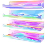 LINYAPRY Lot de 4 étagères flottantes en acrylique irisé transparent de 39 cm, étagère murale invisible pour poupées, étagère murale pour chambre d'enfant, salle de bain, dortoir