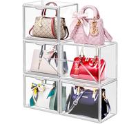 LINYAPRY Lot de 5 boîtes de rangement empilables en plastique transparent pour sac à main, organiseur de sac à main avec porte magnétique
