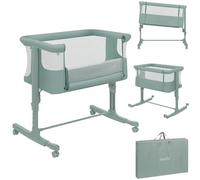 Lionelo Aurora 3in1 - Lit d'appoint, berceau, lit autonome pour bébé - avec matelas, avec couffin, hauteur réglable en continu - Jusqu'à 9 kg - Vert