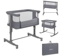 Lionelo Aurora 3in1 - Lit d'appoint, berceau, lit autonome pour bébé - avec matelas, avec couffin, hauteur réglable en continu - Jusqu'à 9 kg - Gris