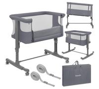 Lionelo Aurora 3in1 - Lit d'appoint, berceau, lit autonome pour bébé - avec matelas, avec couffin, hauteur réglable en continu - Jusqu'à 9 kg - Gris