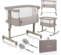 Lionelo Aurora 3in1 - Lit d'appoint, berceau, lit autonome pour bébé - avec matelas, avec couffin, hauteur réglable en continu - jusqu'à 9 kg - Beige