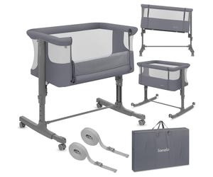 Lionelo Aurora 3in1 - Lit d'appoint, berceau, lit autonome pour bébé - avec matelas, avec couffin, hauteur réglable en continu - Jusqu'à 9 kg - Gris
