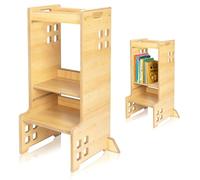 Lionelo Cass 2in1 aide à la cuisine et étagère à livres pour enfants, Active l'enfant et favorise son développement, concept Montessori, 3 hauteurs de plateforme - Natural