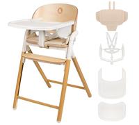 Lionelo Celia Chaise Haute Bébé Évolutive en Bois 3 en 1, Jusqu’à 110 kg | Dès 6 mois, siège et repose-pieds réglables sur 6 niveaux, coussin, plateau amovible, harnais 5 points, Blanc/Bois naturel